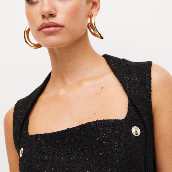 Karen Millen Set Sparkle Tweed DressAnd Faux Fur Cuff Jacket Sz 8 US - Picture 4 of 11